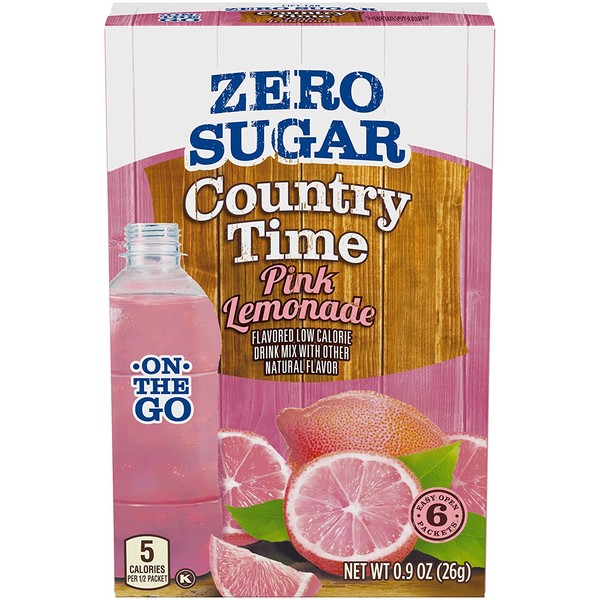 Country Time Sugar-Free Pink Lemonade Powdered Drink Mix (72 On-the-Go Packets, 12 Packs of 6), 0.9 Ounce (Pack of 12)