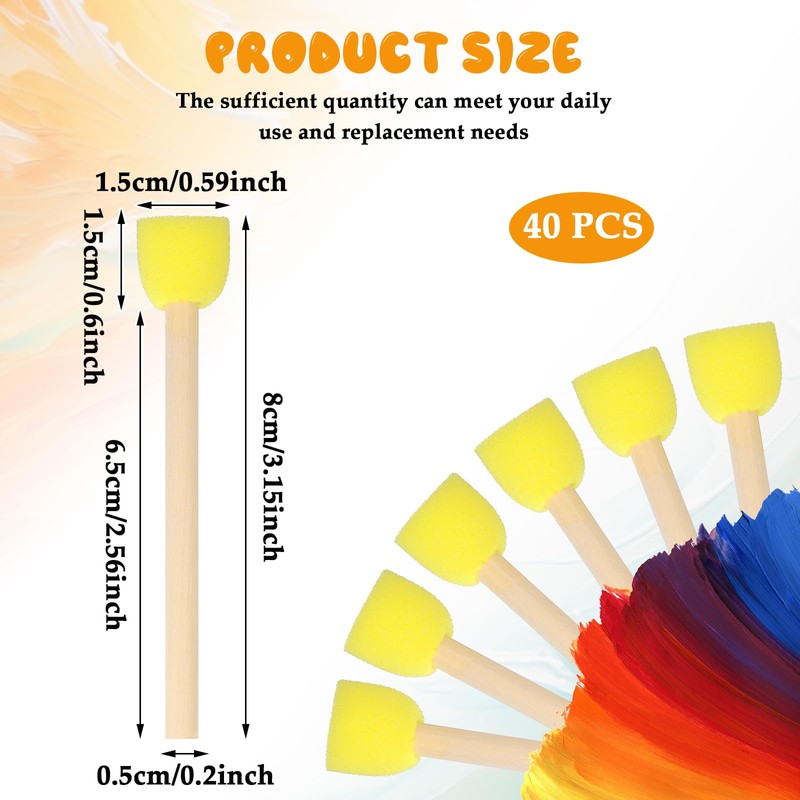 40 Pcs Round Sponge Paint Brushes Painting Brushes with Wooden