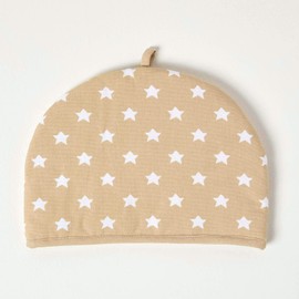 HOMESCAPES Double Design Tea Cosy Stars Beige Teapot Warmer Cotton
