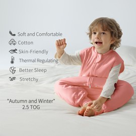 usbettas Toddler Sleep Sack with Feet 2t-3t, 2.5 Tog Baby Sleep Sack with Legs for Winter, Thermostatic Cotton Baby Sleeping Sack, 2-Way Zipper Baby Wearable Blanket for Walkers