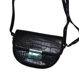 [BlackCoco] ショルダー バッグ レディース クロコダイル レザー ハンドバッグ コンパクト 斜め掛け (ブラック)