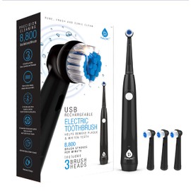 Pursonic Rotary Toothbrush, USB Rechargeable Electric Toothbrush, 3 Brush Heads – Sonic Toothbrush with 8,800 Oscillations/Minute and 3 Cleaning Modes (Black)