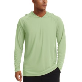TACVASEN Sun Hoodie for Men UPF 50+ Fishing Long Sleeve UV Protection Dry Fit Hiking Rash Guard Swimming Running Light Green