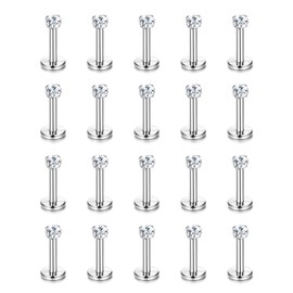 Helicopchain 20Pcs 16G Hypoallergenic Stainless Steel Lip Studs Labret Piercing With 3mm CZ Cartilage Tragus Helix Monroe Piercing Stud Jewelry 6mm 8mm 10mm