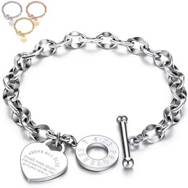 Pulseras Mujer, Pulseras de Corazon, Ajustable Pulsera, Titanio Oro Acero Oro Rosa con CorazóN Colgante Love Bible Bracelet Woman, CorazóN Moda Accesorio para Navidad, Día de San Valentín