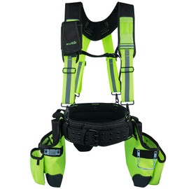 MELOTOUGH Reflective Safety Tool Belt with Suspenders Tool Bag Supenders Framers Comb Apron Construction Tool Pouch Builder Heavy Duty Carpenter Suspension Rig for Electrician, Roofing