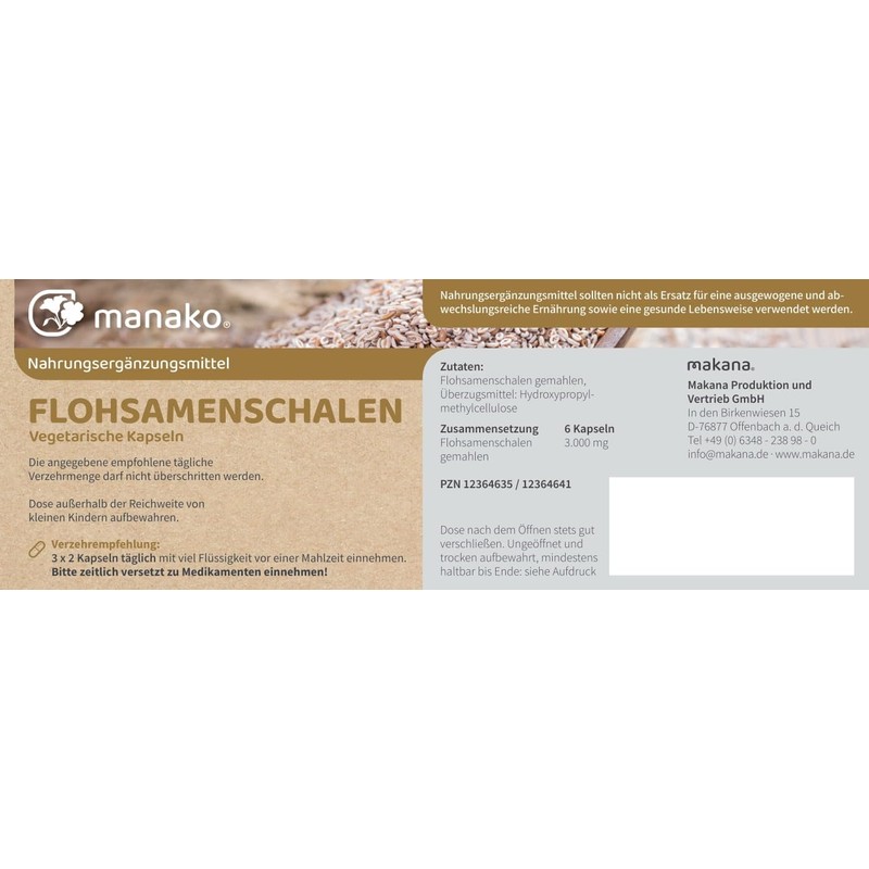 manako Psyllium Husks Vegetarian Capsules, Pack of 120, 72 g
