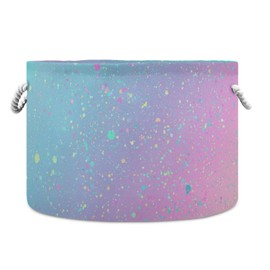 Cesta de almacenamiento grande con fondo de unicornio con caja de almacenamiento de juguetes arcoíris con asas, cesta de lavandería para decoración del hogar