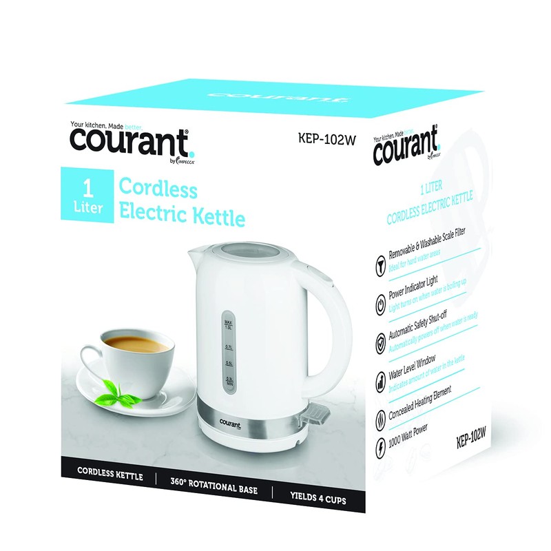 Courant Cordless Electric Kettle 1 Liter, 1000W 360 Rotational with