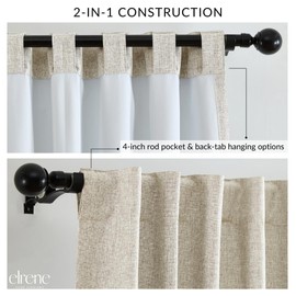 Elrene Home Fashions Solace 100% Max-Blackout Energy Efficient Solid Texture Window Curtain Panel with Rod Pocket/Back Tabs for Living Room/Bedroom/Home Office, 52"x95", Linen