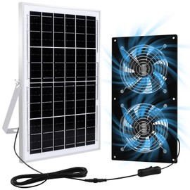 Solar Exhaust Fans & Powered Fan with 15W Panel & 2-Pack High-Speed Brushless DC Fans,Solar Ventilation Fan for Greenhouses, Chicken Coops, Attics, Barns, Sheds & Dog Houses