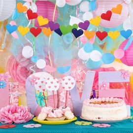 2 Pcs Colorful Hearts Banner Heart Garland Banners Heart Garland Valentines Love Hearts Decorations for DIY Wedding Anniversary Rainbow Party Decorations