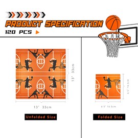 LMJUNZZ LMJUNZZ 120 Pcs Basketball Party Napkins Basketball Birthday Party Disposable Paper Napkins Sport Party Luncheon Napkins Supplies Decoration Set