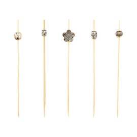 4 Inch Decorative Cocktail Skewers, 1000 Metal Bead Appetizer Picks - Disposable, Sustainable, Silver Bamboo Wooden Cocktail Picks, For Garnishes Or Foods - Restaurantware