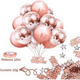 Rose Gold Balloons Party Decorations Supplies for Birthday, Wedding Decorations, Including Happy Birthday Banner, Sequin Table Runner, Rose Gold Balloons, Foil Fringe Curtains