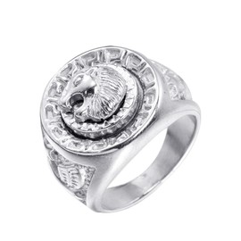 HIJONES Men's Stainless Steel Gold and Silver Hip Hop Lion Head Ring Signet Style, Stainless Steel
