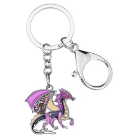 BONSNY Enamel Metal Novelty Fantasy Dragon Dinosaur Key Chains For Women Gift Car Purse Rings Charms Lucky Symbol (Purple)