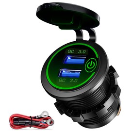 GOBGOD USB C Car Charger Socket 12V/24V USB Outlet, 36W Dual Quick Charge 3.0 Car Dual USB Port with LED & Touch Switch DIY Car Socket (Green)