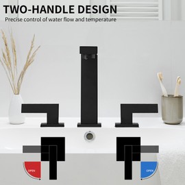 RUMOSE Widespread 8 inch Black Bathroom Faucet Stainless Steel Lavatory Square Faucet Bathroom Faucets for Sink 3 Hole