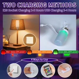 2PK Rechargeable Light Bulbs with Remote, Emergency Battery Operated Light Bulbs with Dual Recharging Ways, Tuned White 12 RGB Colors Optional Timer for Lamp Power Outages Camping Hurricane