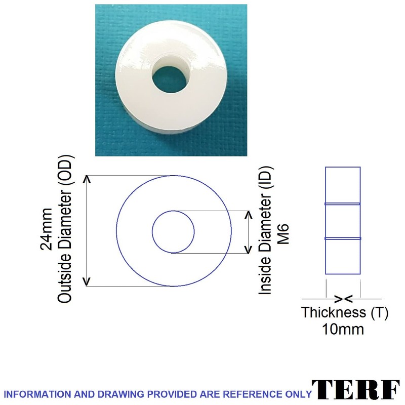 TERF® White Nylon Spacer Washer M6 (6mm) X 24mm X