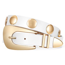 SUOSDEY Womens Gold Studded Leather Belt Fashion Punk Ladies Waist Belt with Gold Buckle