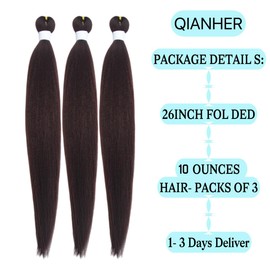 QIANHER Dark Burgundy Braiding Hair Pre Stretched Braiding Hair EZ Braids 3Packs/Lot 26 inch Women Braids Hot Water Setting Synthetic Hair Extension Crochet Braiding Yaki Straight Texture (#99J)