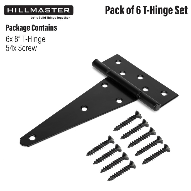 HILLMASTER 8 Inch T-Strap Heavy Duty Shed Door Hinges Gate