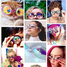 RuiJinGen Trippy Psychedelic Festivals Kaleidoscope Rainbow Sunglass Rave Goggle Glasses Prism Diffraction (M138 4Pack Blk)