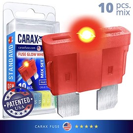 CARAX Glow Fuse â Premium Fuse STANDARD/Regular Blade â 10 pcs. Assortment Kit â Glow When Blown LED Automotive Fuse â Smart Auto Glow Fuse Easy Identification â MIX 10 pcs.