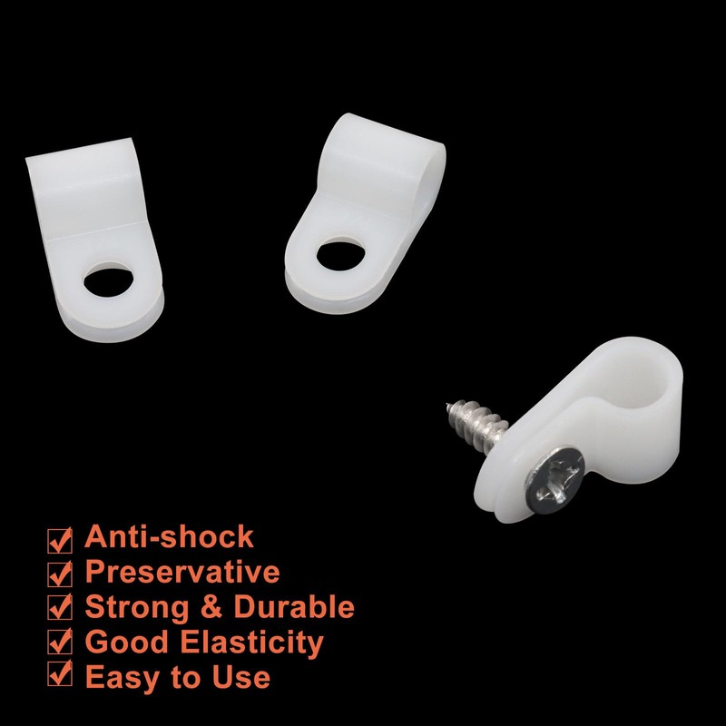 Seimneire R-Type Cable Clamp, 1/4 Inch P-Style White Nylon Wire