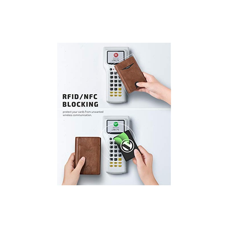 VULKIT Tarjetero de cuero con bloqueo RFID delgado y plegable