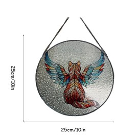 LOGUTIA Round Cat Glass Window Hanging Cat Suncatcher Multi-Colored Cat Glass Panel with Chain Angel Cat Catch Sunlight for Window Colorful Cat Stained Glass Panel for Cat Lovers Theme Gift(10")