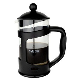 Café Olé 6 Cup Everyday Black Plastic Cafetiere, Rust Resistant Stainless Steel Filter, Insulated Plastic Frame, Dishwasher Safe, French Press
