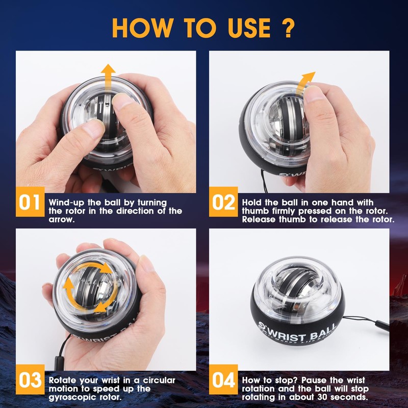 Wrist training ball, self-starting gyro forearm exerciser power ball and