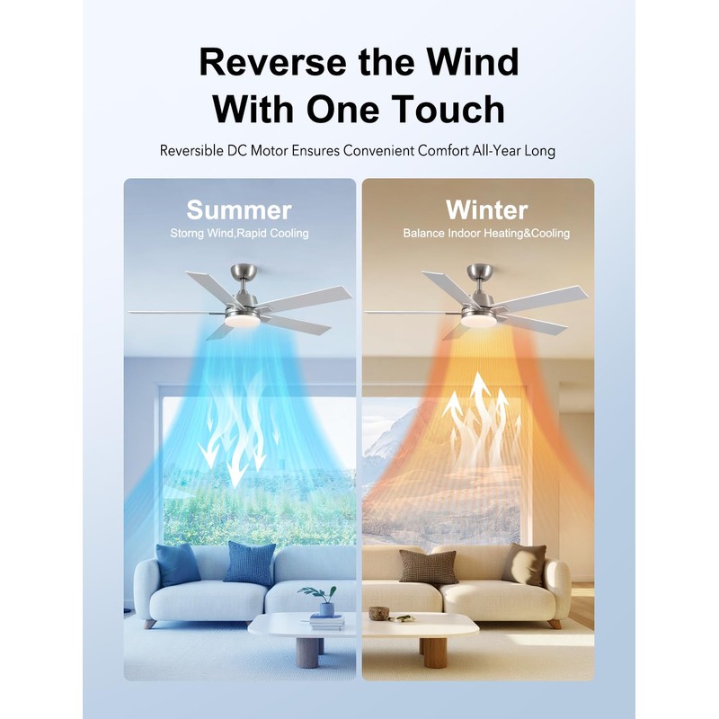 52 Inch Ceiling Fans with Lights and Remote, Brushed Nickel