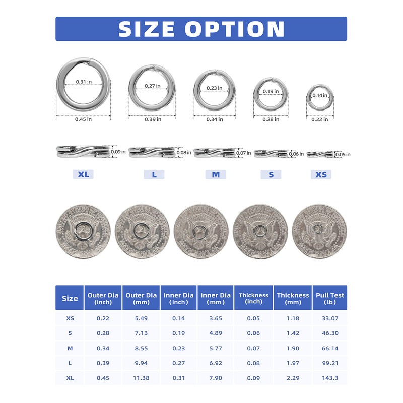BLUEWING Stainless Steel Split Ring 25pcs Flat Ring High Strength