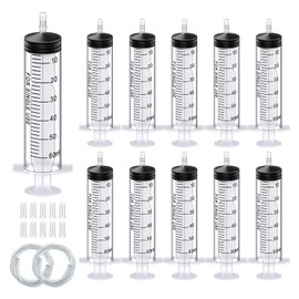 10 Pack 60ml Plastic Syringe, Syringe Tools Individually Wrapped with Sealing Cap&Soft Tube for Scientific Labs Measuring Watering Feeding Pets Oil or Glue Applicator (60ml)