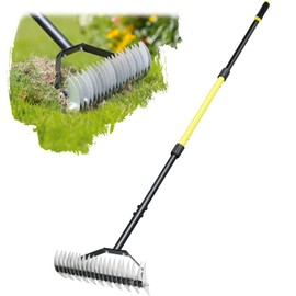 Jardineer Thatch Rake for Lawns, 61.4" Long Handle Manual Dethatcher with Adjustable Head, Metal Rake Heavy Duty for Dethatching, Dead Grass Removal, Garden Debris & Lawn Care Maintenance