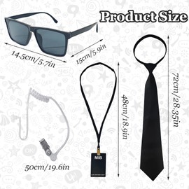 DONGZQAN Men in Black Costume, Agent Costume Accessories, Security Costume, Secret Service Costume Set, Spy Costume Accessory with Black Sunglasses/Tie Card Holder, black