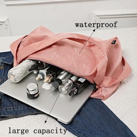 Travel Duffle Bags for Women & Men Waterproof Weekender Overnight Bag with Shoe Compartment Mujer Lightweight Gym Bag (Pink)