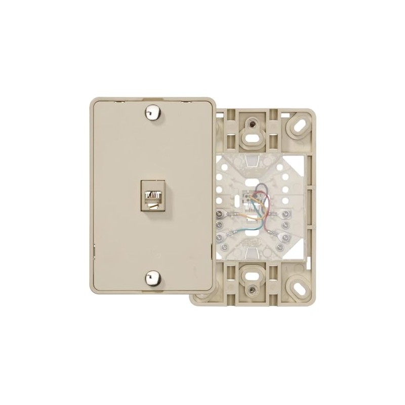Leviton 40214-I Telephone Wall Jack, 6P4C, Screw Terminal, Ivory
