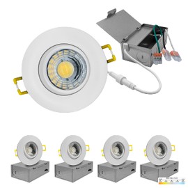 NUWATT White 3 Inch Adjustable LED Ceiling Lights, Gimbal Recessed Lighting, Dimmable Canless Downlight 5CCT 2700K/3000K/3500K/4000K/5000K Selectable, 8W 600 Lumens, IC Rated, Wet Rated, 120V, 4 Pack