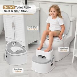 3-in-1 Toddler Potty Training Toilet for Boys & Girls - Convertible Potty Chair with Step Stool for Toddlers 1-3, Anti-Slip Design Toddler Toilet Seat - Removable & Easy to Clean