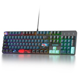 Ussixchare Full Size Mechanical Keyboard, Creamy Keyboard with Number Pad, 104 Keys Wired Gaming Keyboard with Red Switch, RGB Backlit for PC Laptop