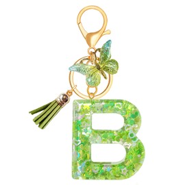 TRAVELKNOT Women's Keyring with Initial Butterfly Girl Green A-Z Letter Girl Keyring Customisable Car Gift Backpack School Bag, b, B