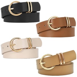 4 PCS Cinturones Para Mujer, Ajustable Moda oro Hebilla Cinturón las Mujeres, Mujer Cinturón Para Pantalones y Faldas, Cinturón Vestir Para Mujer 107cm Largo