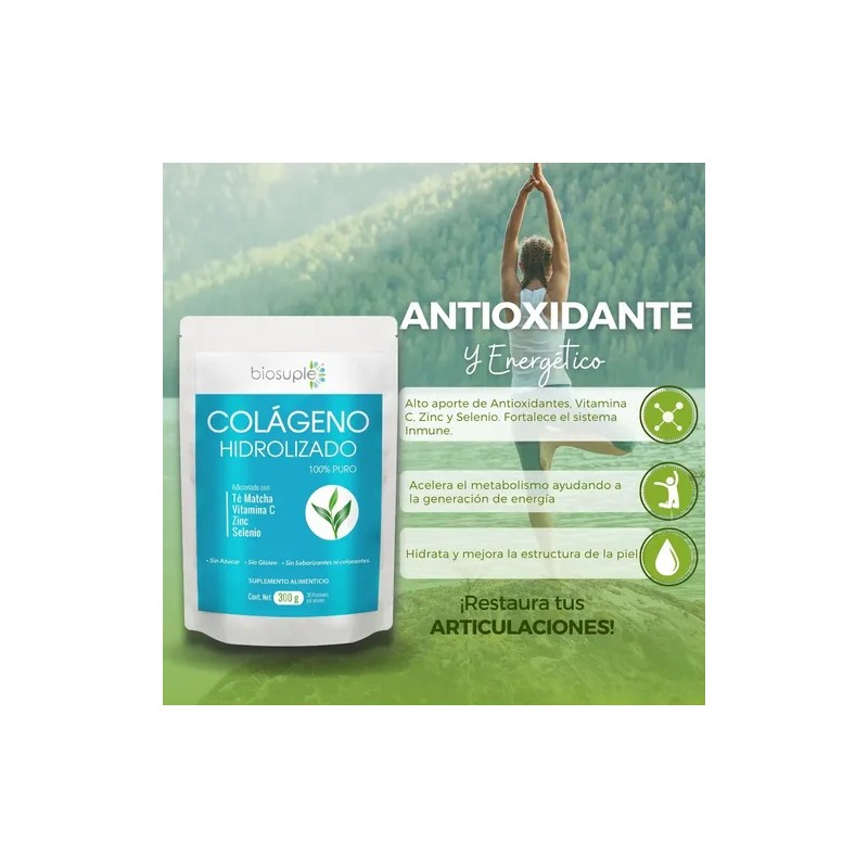 Biosuple Colágeno Hidrolizado Sin Sabor 300g + Té Matcha Vitamina