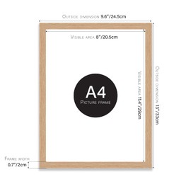 Almost Frameless A4 Oak Picture Frame Set of 3, Display A4 Picture Gallery Wall, Poster, Photo, Artwork, or Print, Oak