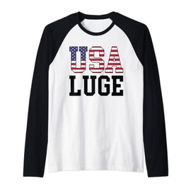 USA Flag Luge Rider - American USA Luge Raglan Baseball Tee